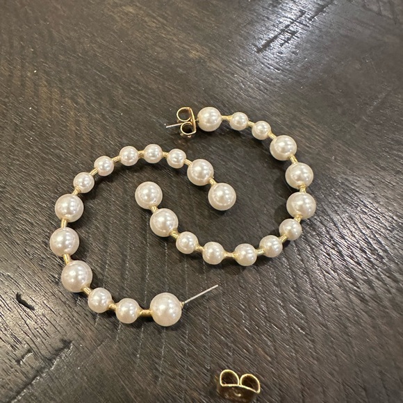 Elegant Pearl Hoop Earrings 2 inch - Picture 4 of 5